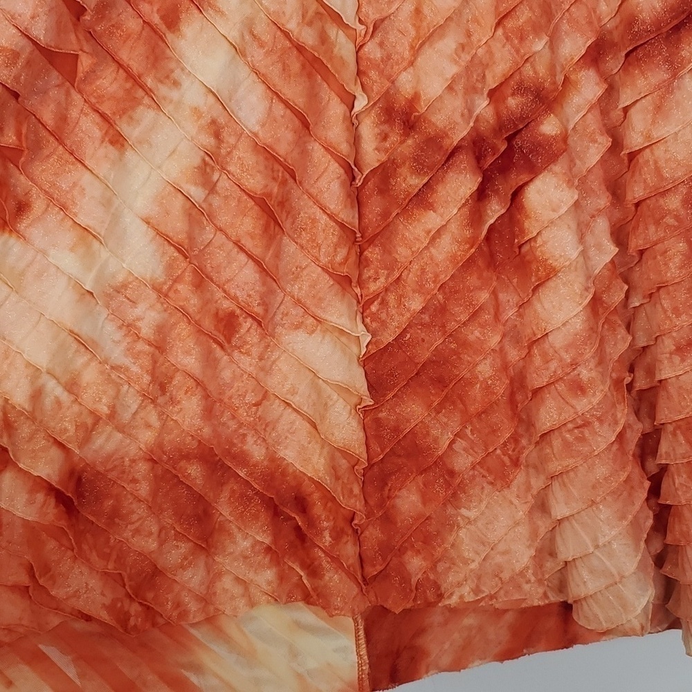 Vintage Short Sleeve Blouse Ruffles Bright Fairy Orange High V Neck Womens 2X - Picture 4 of 11